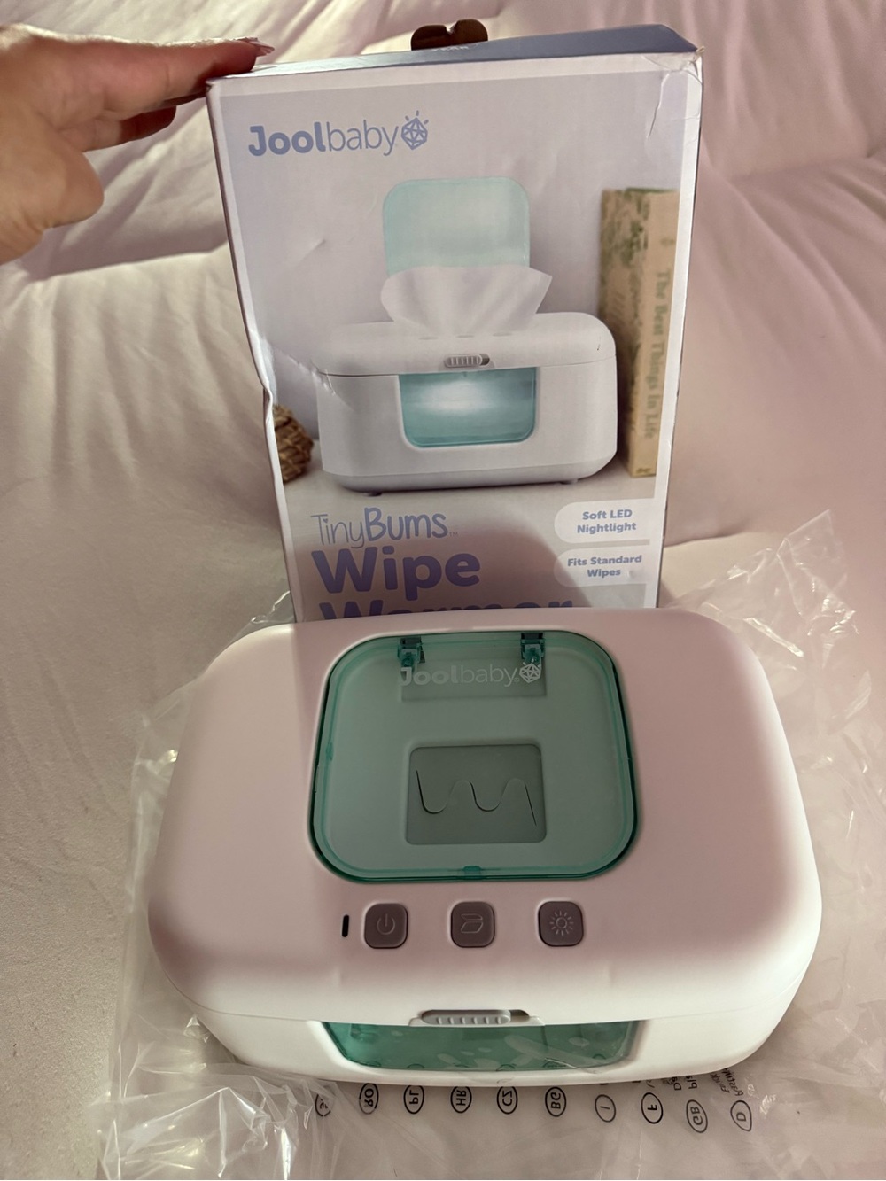 Jool Baby TinyBums Wipe Warmer with LED Nightlight – White/Aqua – New